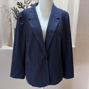 Kensie Blue Blazer Jacket Lightweight Womens L Casual One Button Pockets Lined